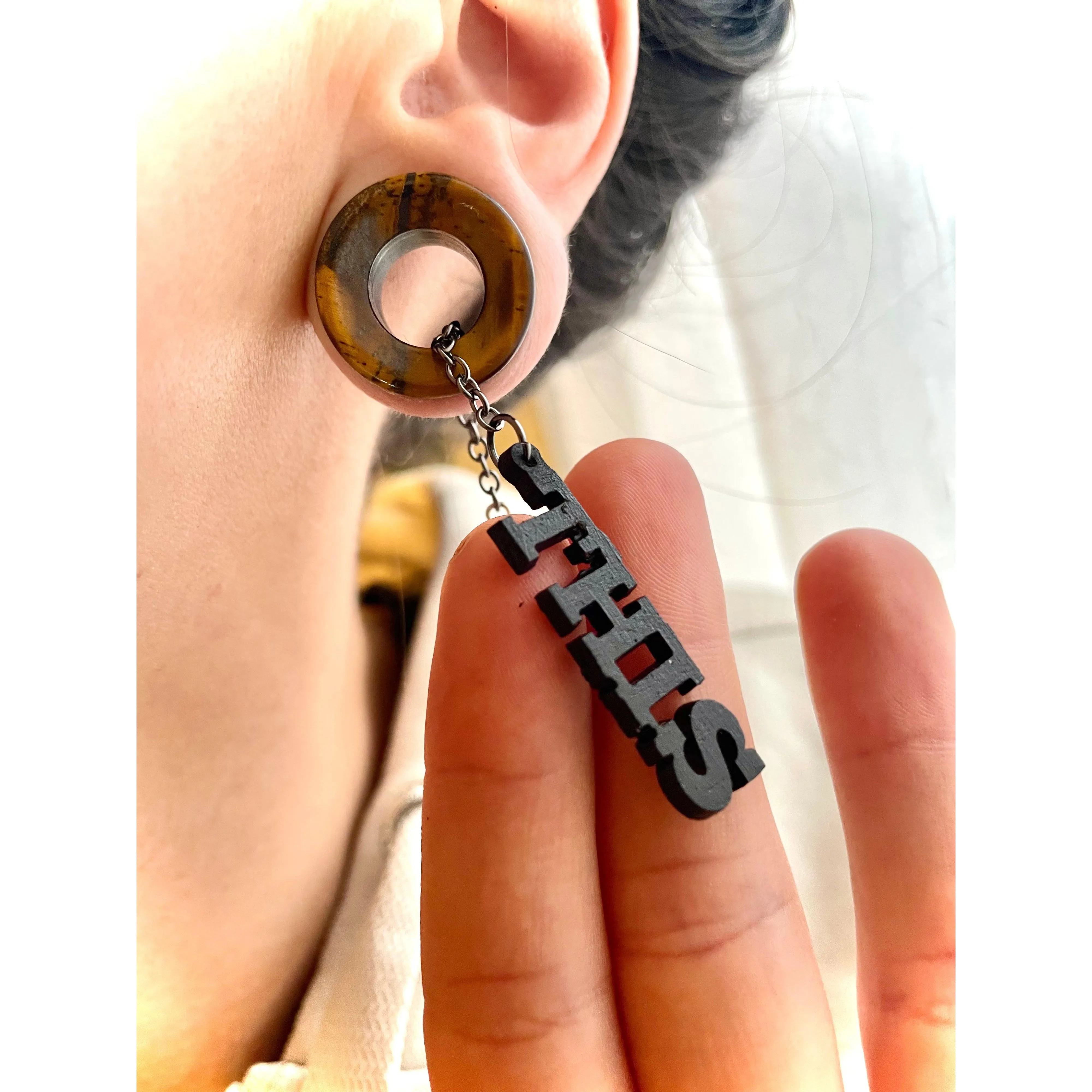 Say What You Want- Personalized Word Dangles with ECJ Magnetic Dangle Tunnels- Wood & Stone Gauges