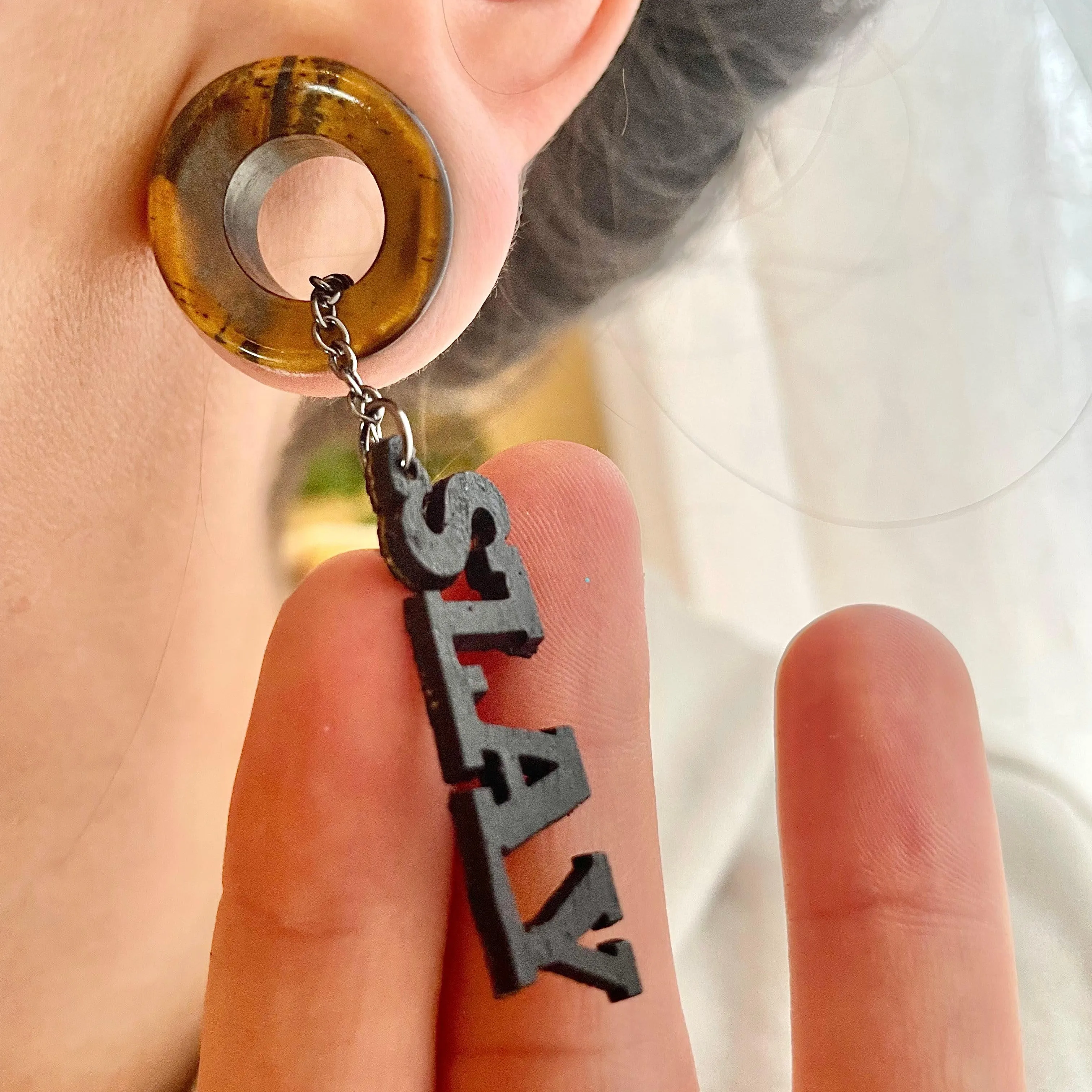 Say What You Want- Personalized Word Dangles with ECJ Magnetic Dangle Tunnels- Wood & Stone Gauges