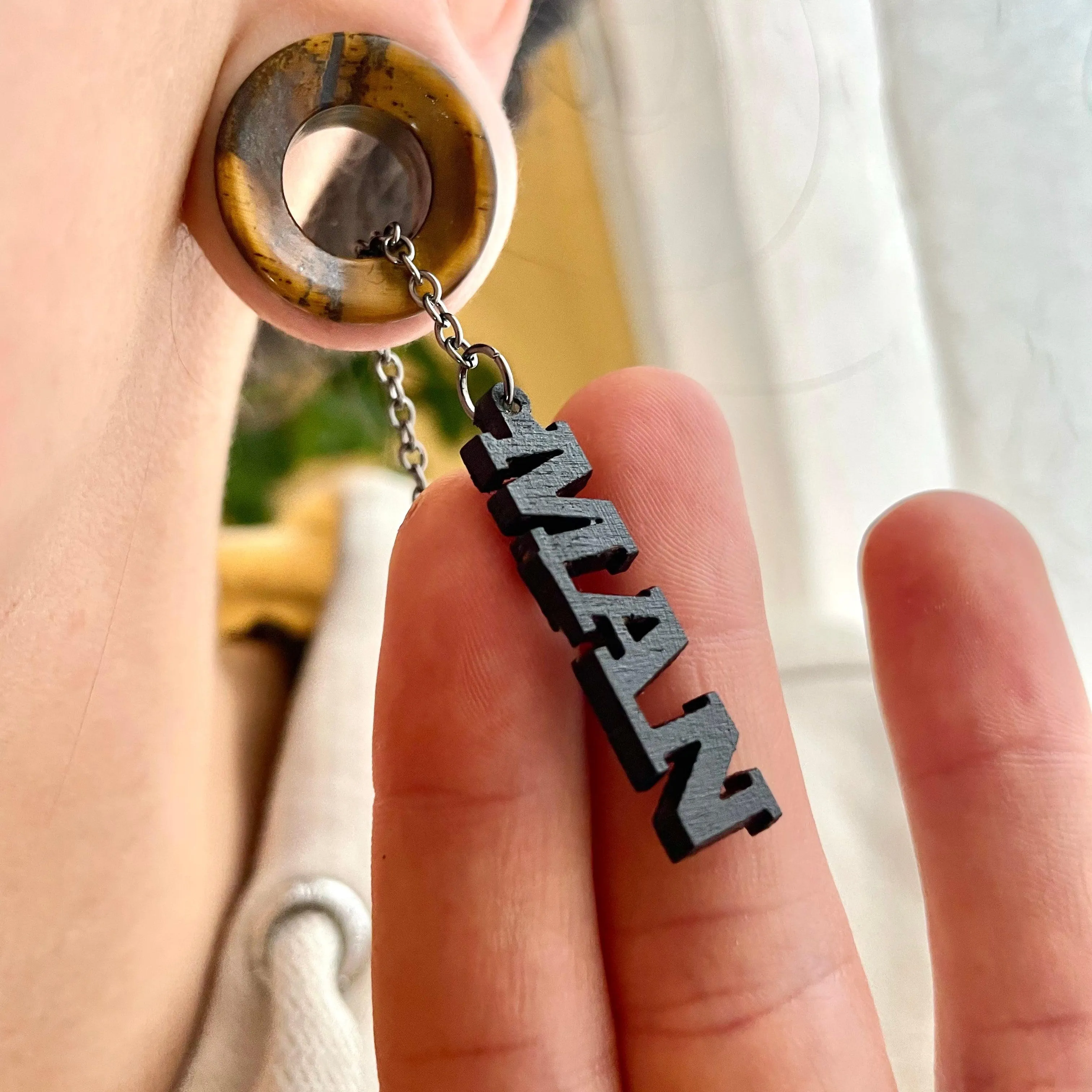 Say What You Want- Personalized Word Dangles with ECJ Magnetic Dangle Tunnels- Wood & Stone Gauges