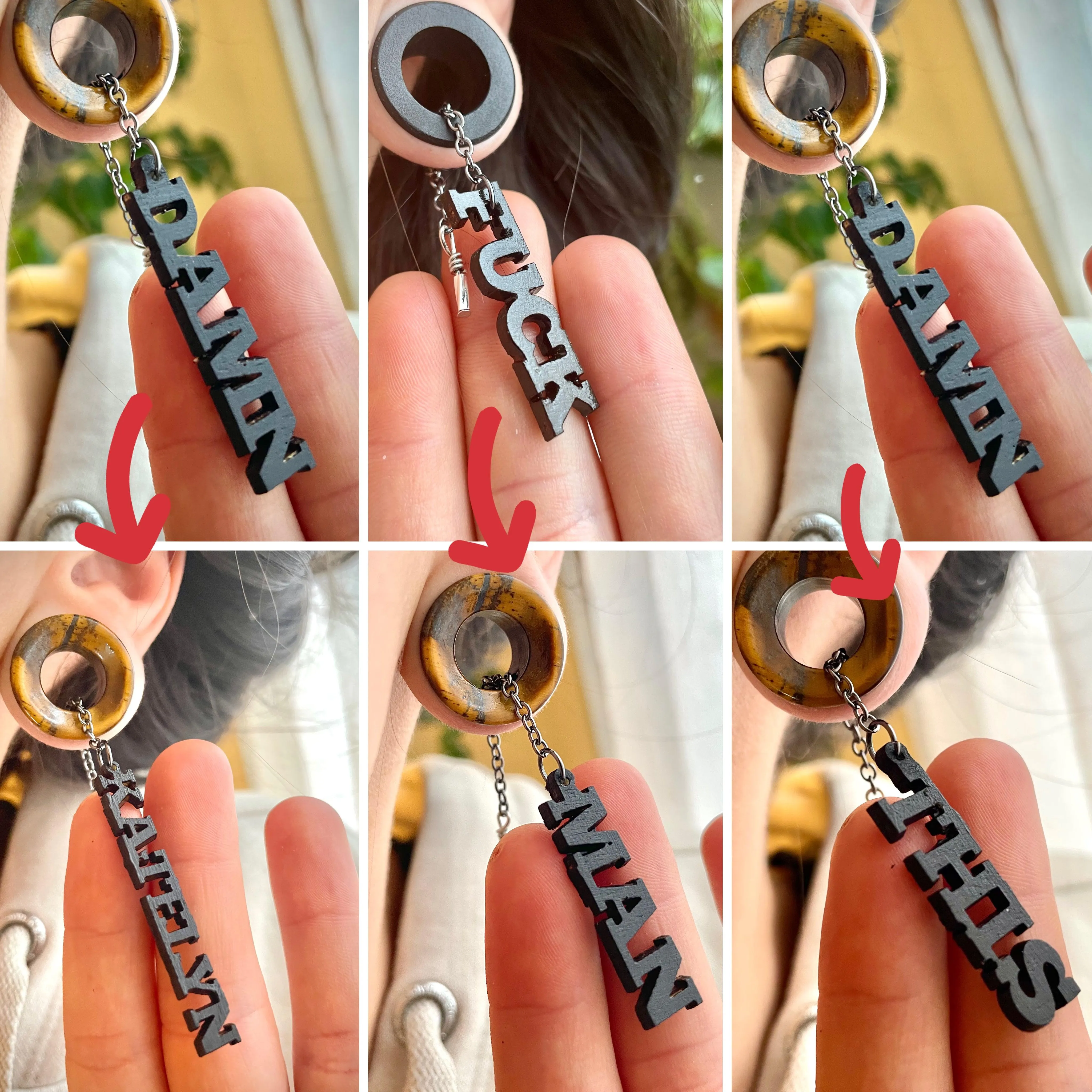 Say What You Want- Personalized Word Dangles with ECJ Magnetic Dangle Tunnels- Wood & Stone Gauges