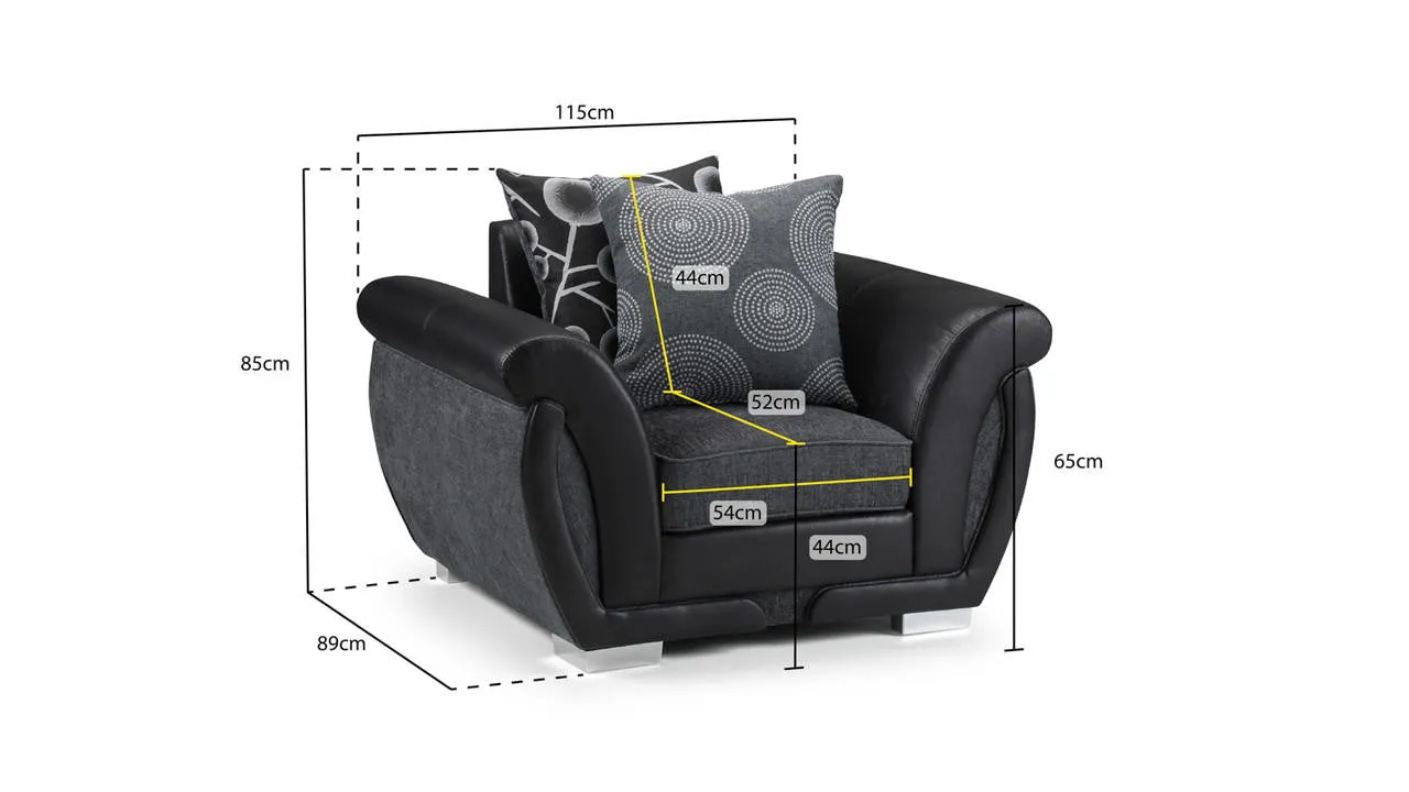 Shannon Sofa - Black/Grey Armchair - 115CM