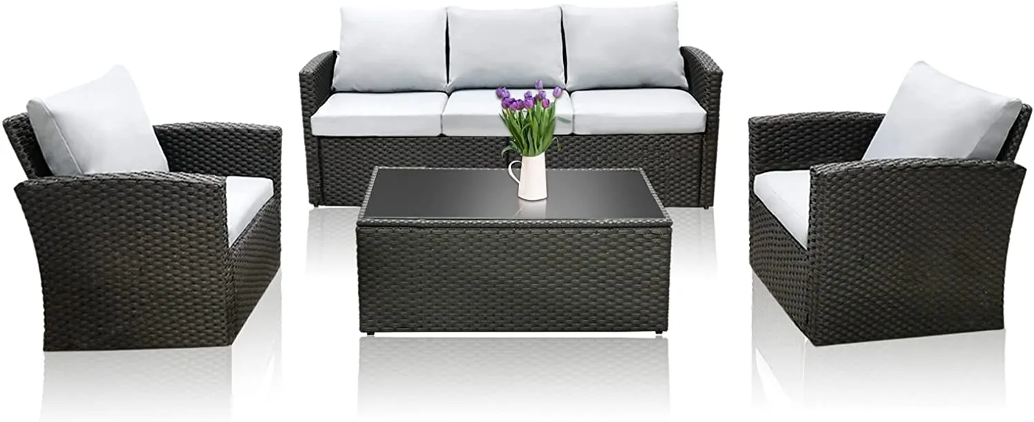Wicker Patio Furniture Set,4 Pieces Outdoor Conversation Set