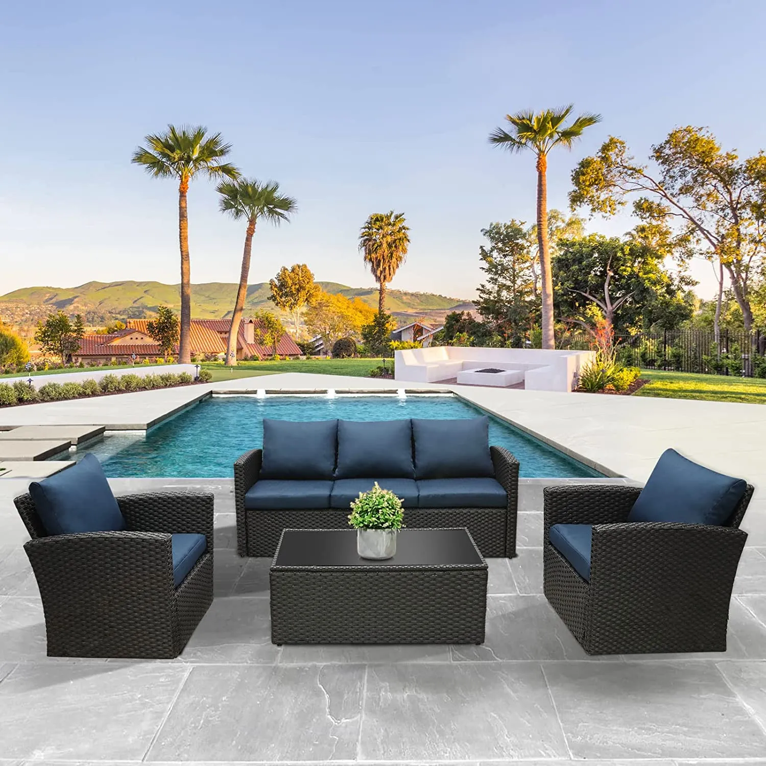 Wicker Patio Furniture Set,4 Pieces Outdoor Conversation Set